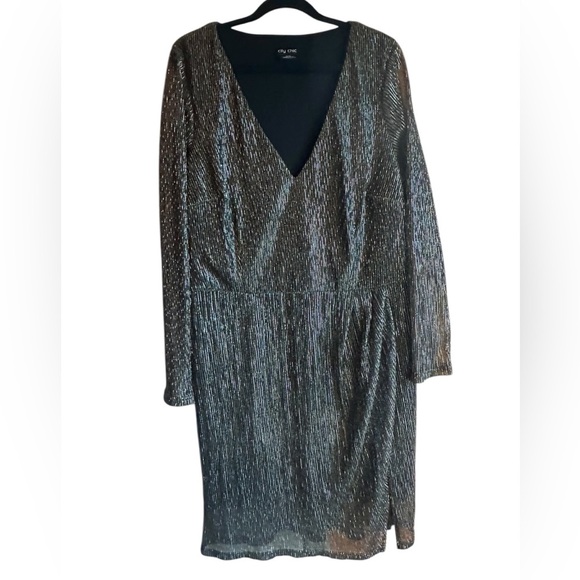City Chic Black and Silver/gold Women's Dress plus size M/18 - Picture 1 of 10